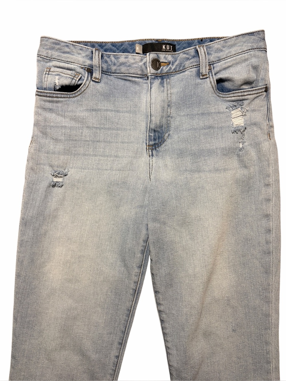 Kut from the Kloth Reese High Rise Ankle Raw Hem Straight Leg Light Wash Size 6 - Picture 2 of 7